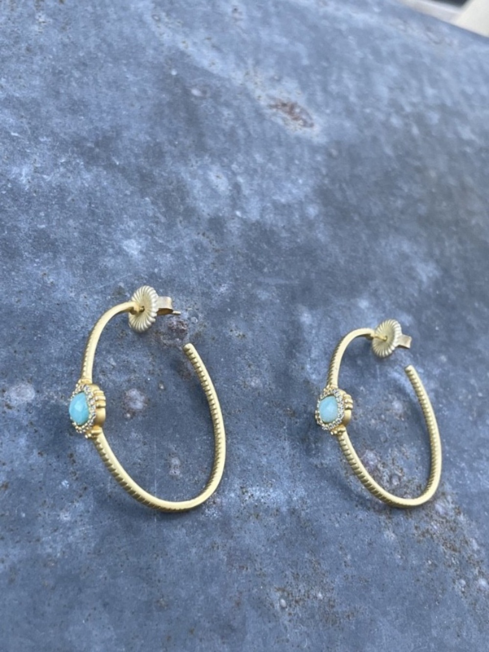 Freida Rothman gem-cut blue gemstone gold-plated Hoop Earrings - Picture 4 of 5